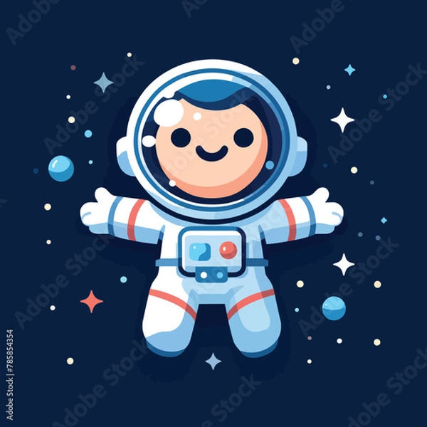 Fototapeta illustration of a little astronaut flying in space