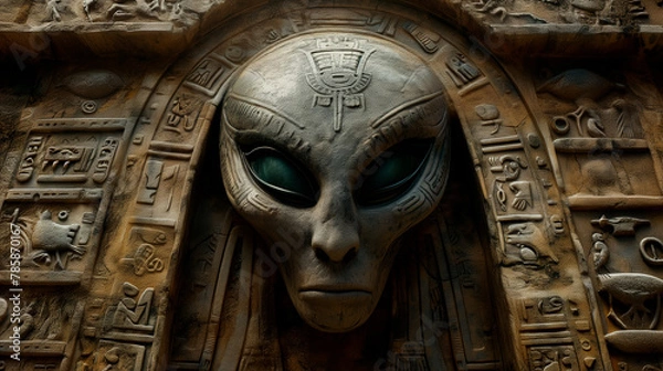Obraz Alien face in Aztec temple wall