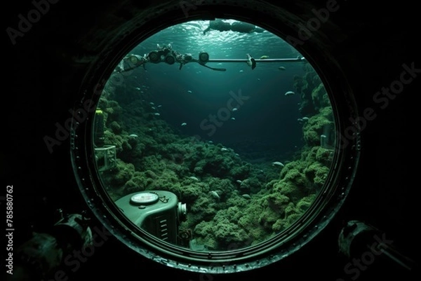 Fototapeta Periscope View: View through the submarine's periscope.