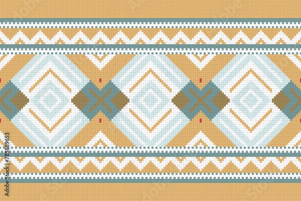 Obraz Ikat Fabric Paisley Embroidery Background. Ikat Damask Geometric Ethnic Oriental Pattern traditional.aztec Style Abstract Vector illustration.design for Texture,fabric,clothing,wrapping,sarong.