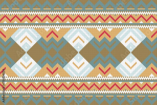 Obraz Ikat Fabric Paisley Embroidery Background. Ikat Damask Geometric Ethnic Oriental Pattern traditional.aztec Style Abstract Vector illustration.design for Texture,fabric,clothing,wrapping,sarong.