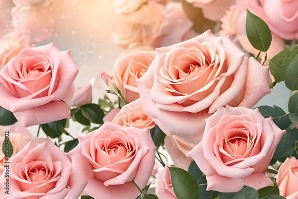 Obraz Summer blossoming delicate roses festive background, pastel, and soft bouquet floral card