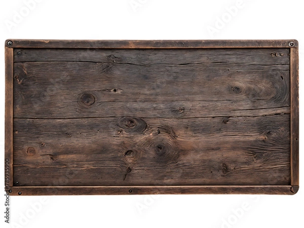 Fototapeta Rustic blank wooden sign on a transparent background. Old wooden plank signboard cut out with copy space.