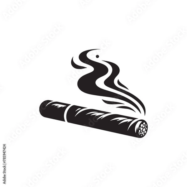 Obraz Smoky Elegance: Black Vector Silhouette of a Cigar with Curling Smoke in Stylish Contours- Cigar vector stock.