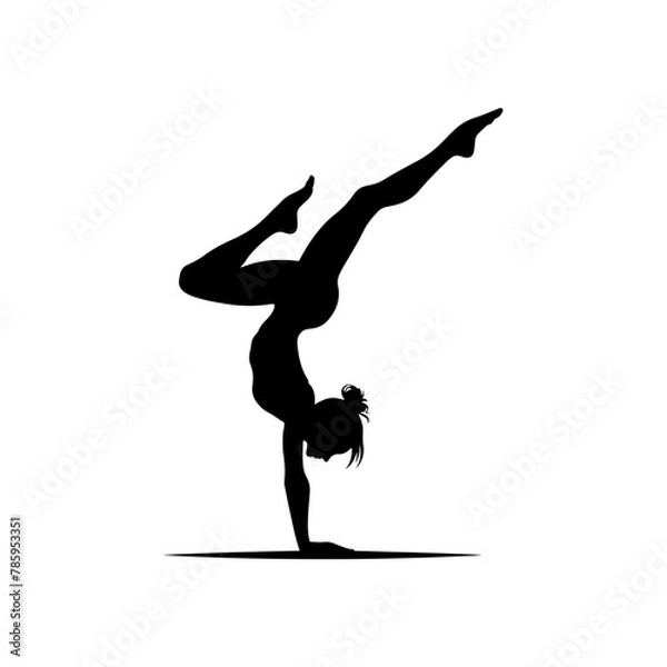 Obraz Gravity Defiance: Black Vector Silhouette of a Person Performing a Handstand, Exuding Balance and Strength-  Handstand person vector stock.