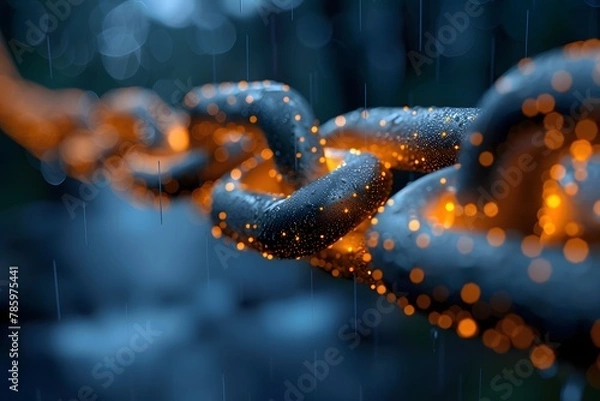 Fototapeta Chain With Rain Drops Close Up