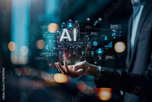 Fototapeta The union of humanity with artificial intelligence