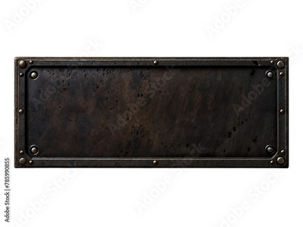 Fototapeta Blank rusted metal plate on a transparent background. PNG image of a blank metal signboard covered in rust.