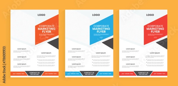 Fototapeta Corporate marketing flyer design layout. Business flyer template, abstract flier, a4 company flier layout. Marketing material handout, vector leaflet, case study design layout. Yellow business plan.