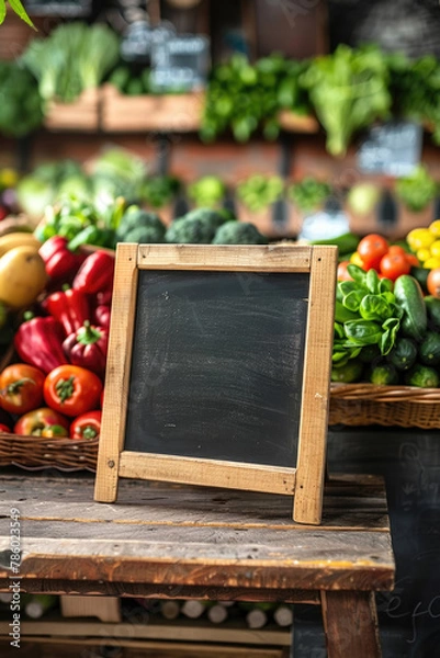Fototapeta bazaar vegetables green sign for text on the counter