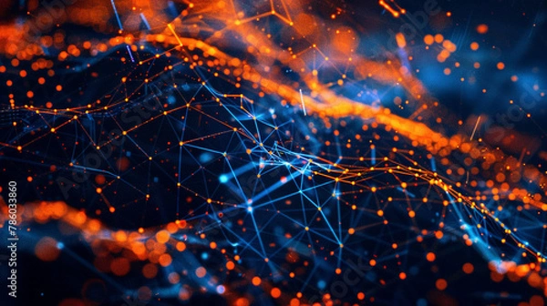 Obraz Digital Background Dynamic Blue and Orange Technology, AI, Data, Graphics 
