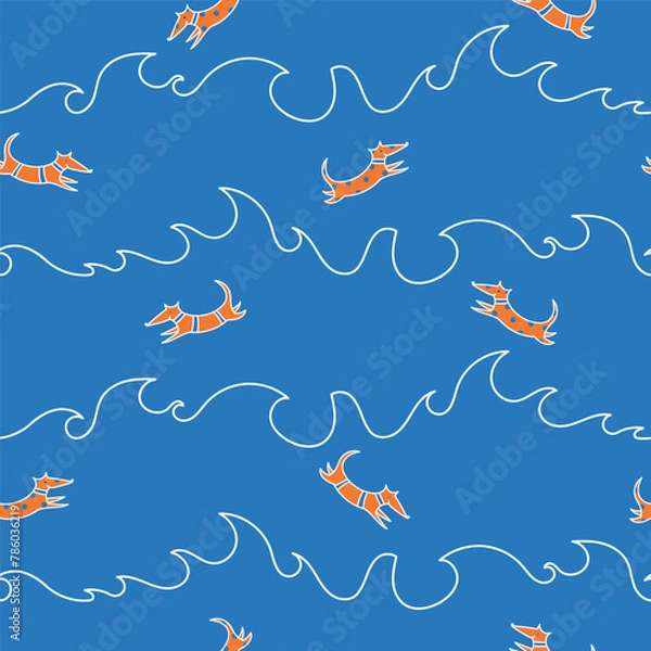 Obraz Vector blue seamless pattern background: Bathing Fun.