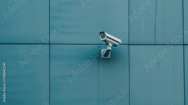 Fototapeta CCTV camera on the wall. Security video surveillance and tracking camera. Closed-circuit television.