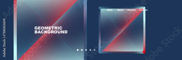 Fototapeta A geometric background featuring rectangles and triangles in electric blue and magenta on a dark blue backdrop. Perfect for electronic devices and multimedia displays with a symmetrical design