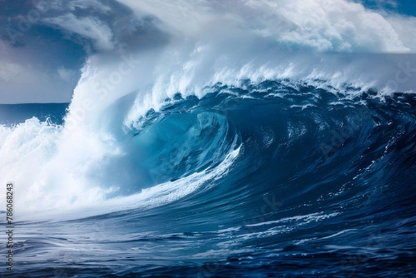 Fototapeta Majestic blue wave, capturing the essence of surfing and natural beauty.