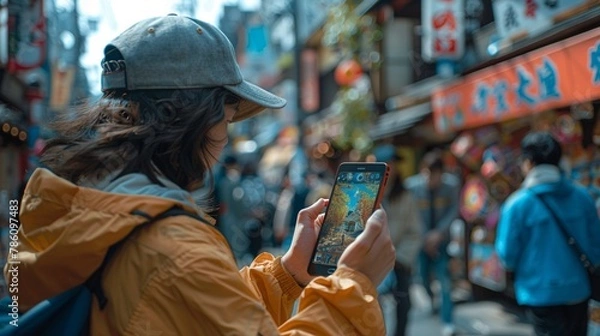 Fototapeta In a community event or festival attendees participate in AR scavenger hunts or location-based games that encourage exploration and discovery