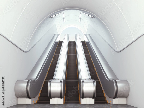 Fototapeta Empty long escalators
