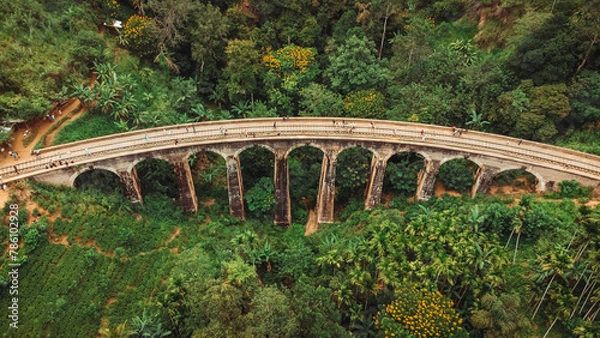 Fototapeta DRONE VIEW OF THE Nine Arch Bridge, also called Bridge in the Sky, IN SRI LANKA