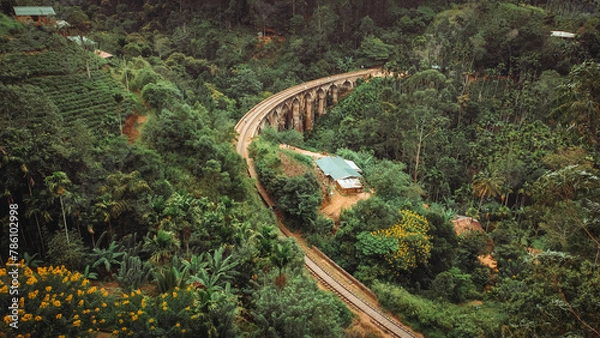Fototapeta DRONE VIEW OF THE Nine Arch Bridge, also called Bridge in the Sky, IN SRI LANKA