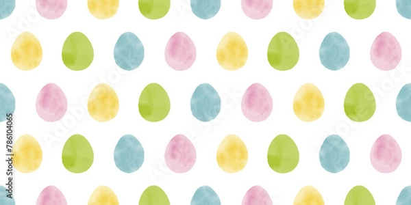 Fototapeta Cute illustration with colorful Easter eggs with watercolor texture, spring banner