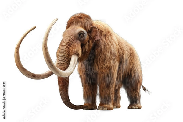 Fototapeta Realistic depiction of a young woolly mammoth standing against on a transparent background