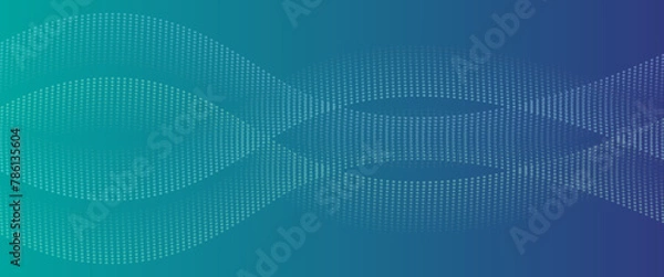 Fototapeta 波のような水色のドットラインが流れるデジタルベクター背景画像	