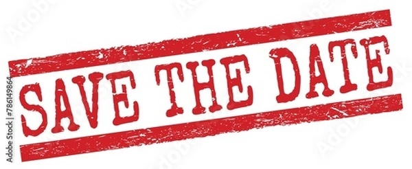 Obraz SAVE THE DATE text on red lines stamp sign.