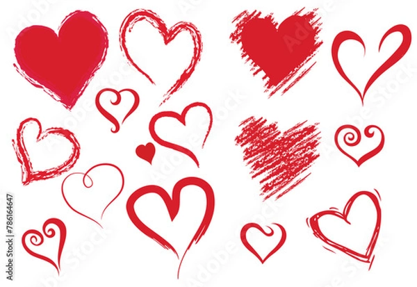 Fototapeta Hand drawn vector heart set with different tools like brushes