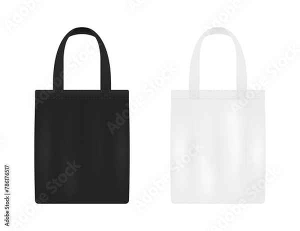 Fototapeta Canvas bag. fabric bag mockup. Fabric bag with handle. template of black and white cotton eco bag. Blank eco template, Bags mockup. Vector illustration