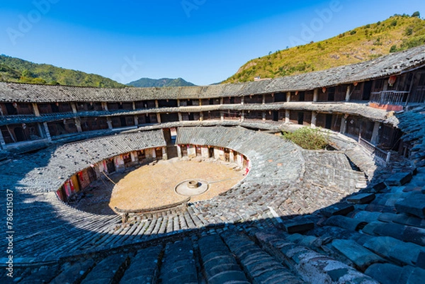 Fototapeta A collapsed earthen building in Raoping Village, Chaozhou, Guangdong, China