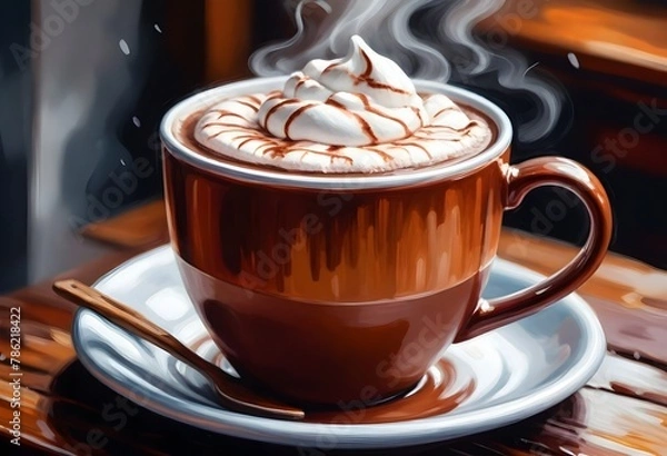 Obraz A Steaming Mug Of Hot Cocoa On A Cozy Cafe Table