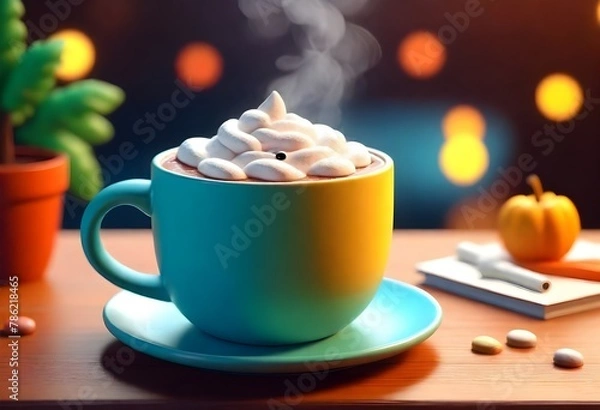 Obraz A Steaming Mug Of Hot Cocoa On A Cozy Cafe Table