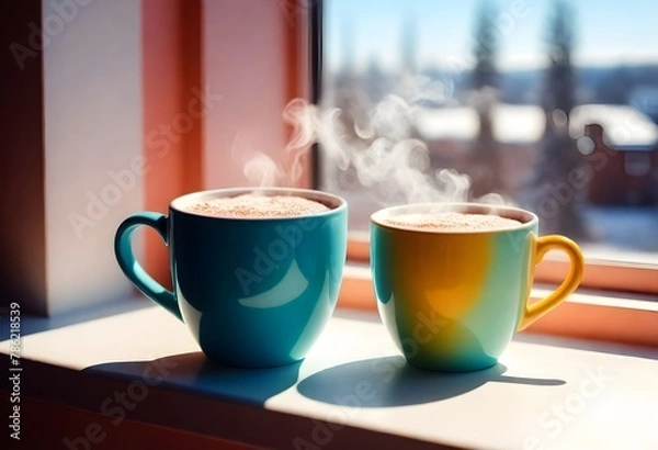 Obraz A Steaming Mug Of Hot Cocoa On A Cozy Cafe Table