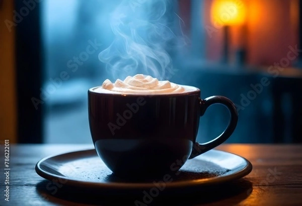 Obraz A Steaming Mug Of Hot Cocoa On A Cozy Cafe Table