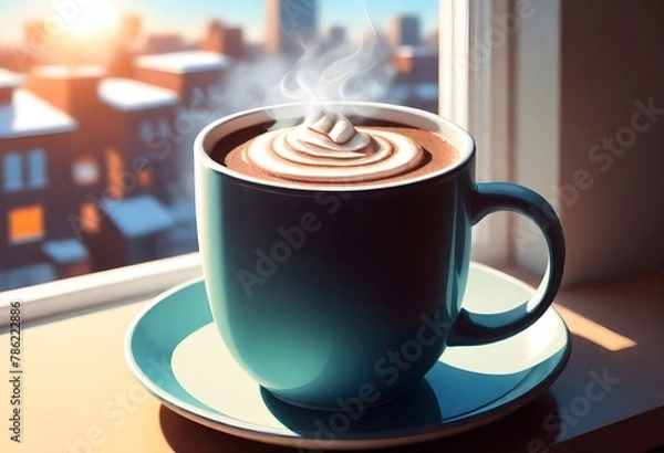 Obraz A Steaming Mug Of Hot Cocoa On A Cozy Cafe Table