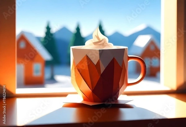 Obraz A Steaming Mug Of Hot Cocoa On A Cozy Cafe Table