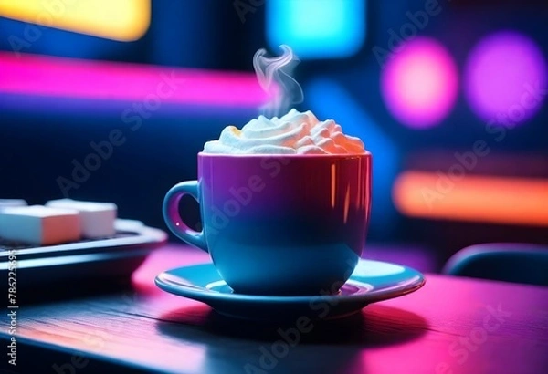 Obraz A Steaming Mug Of Hot Cocoa On A Cozy Cafe Table