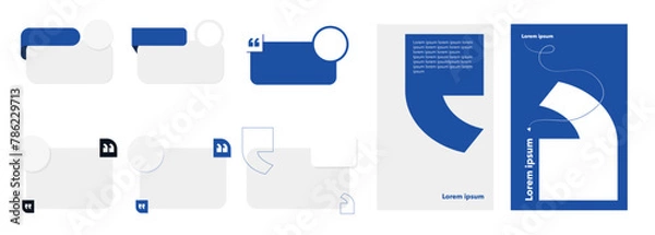 Fototapeta Set of Editable minimal square banner template. Grey and blue background color. Suitable for social media post and web internet ads. Quote frame