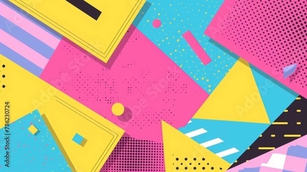 Fototapeta Colorful 90's Style Pattern with Ample Copy Space - vintage retro design - Party Invites Get Saved from the Mundane by the Colorful Bell Tones of This Background!