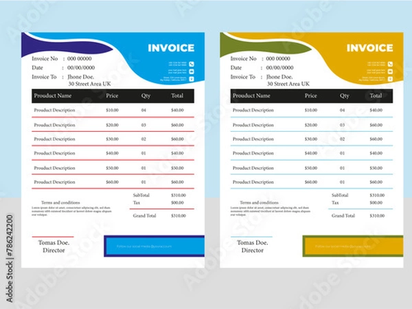 Fototapeta Free vector minimal invoice template Design