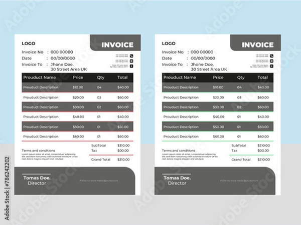 Fototapeta Free vector minimal invoice template Design