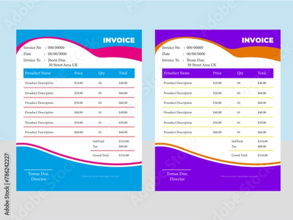 Fototapeta Free vector minimal invoice template Design