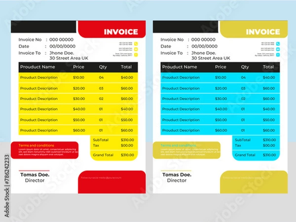 Fototapeta Free vector minimal invoice template Design