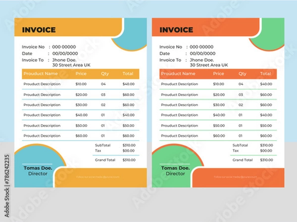 Fototapeta Free vector minimal invoice template Design