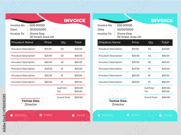 Fototapeta Free vector minimal invoice template Design