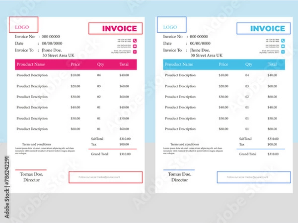 Fototapeta Free vector minimal invoice template Design