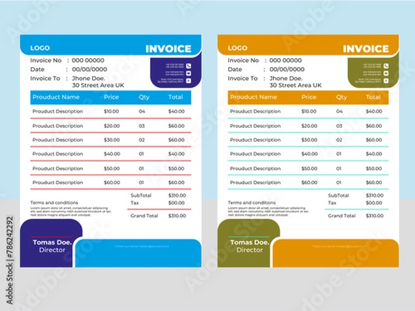 Fototapeta Free vector minimal invoice template Design