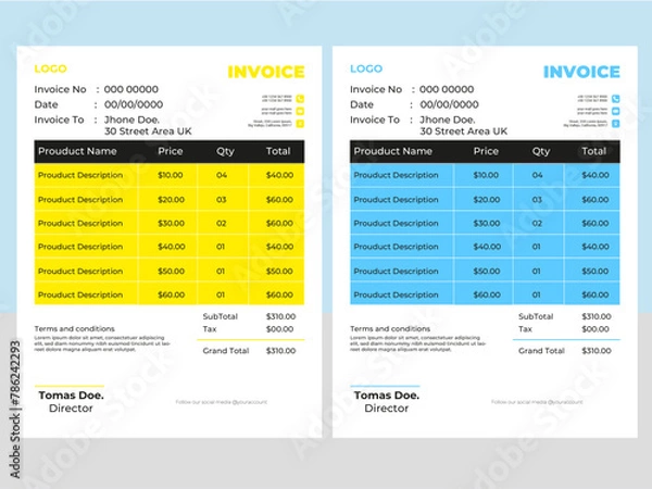 Fototapeta Free vector minimal invoice template Design