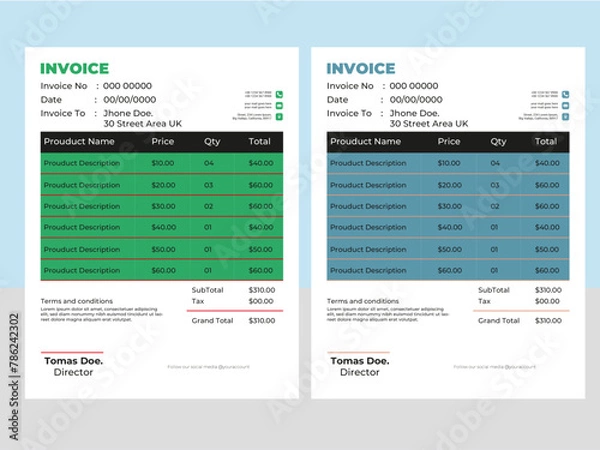 Fototapeta Free vector minimal invoice template Design
