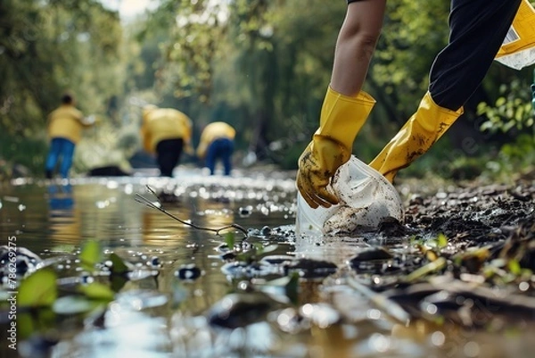 Obraz activists cleaning the river